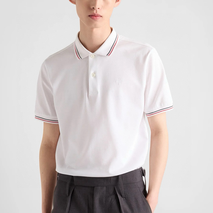 프라다 남성 리카모 팁 피케 폴로 셔츠
