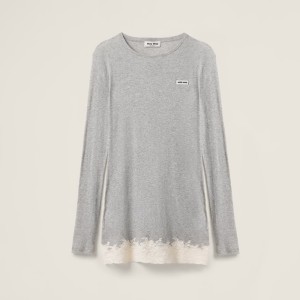 miumiu 25 Ribbed jersey and lace dress