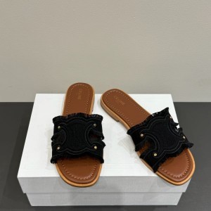 CELINE MARINA FRINGED MULE IN DENIM