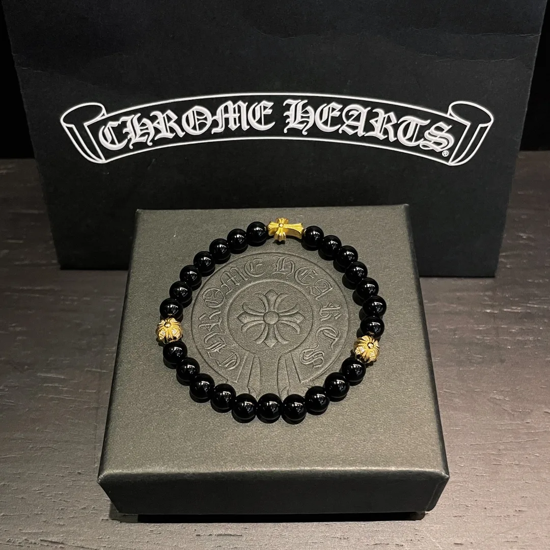 Chrome Hearts 925 실버 블랙 오닉스 비드 팔찌｜6mm