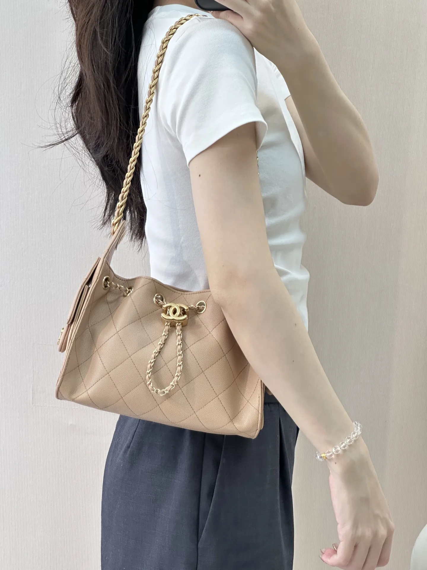 샤 ƆC 넬 25 미니백 스웨이드 메탈릭 카프스킨  AS5631 22-20-12.5cm