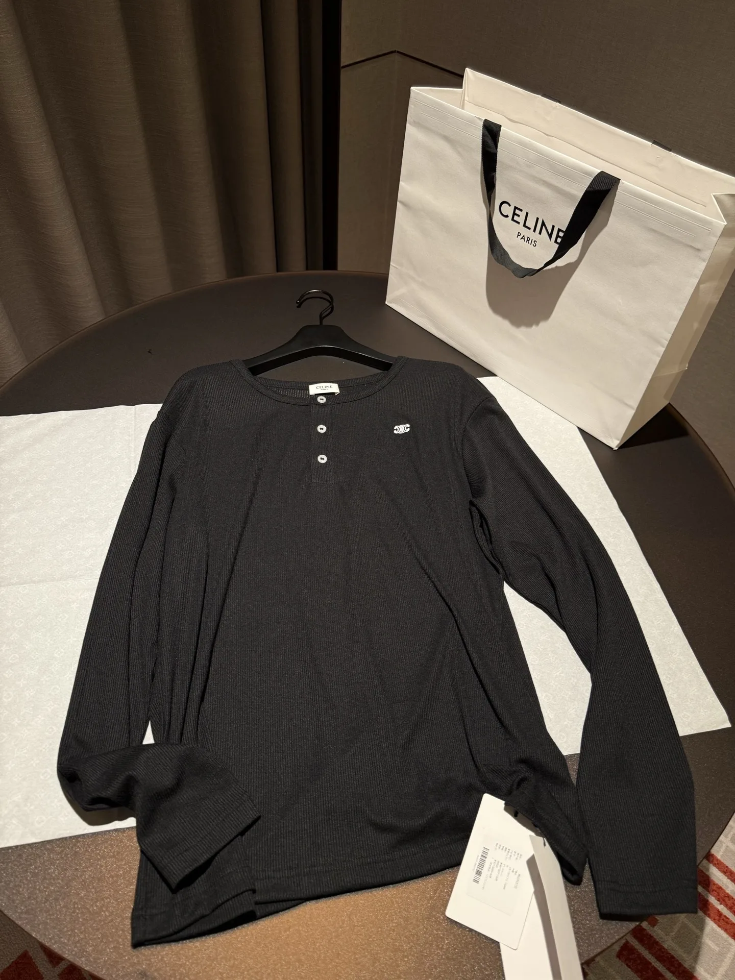 CELINE HOMME Ribbed Cotton-Jersey Henley T-Shirt